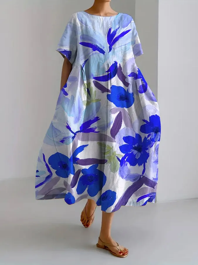 Dyana - Women's Retro Botanical Floral Print Casual Dress Loose Dress