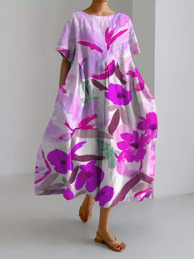 Dyana - Women's Retro Botanical Floral Print Casual Dress Loose Dress