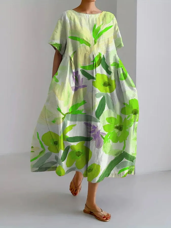 Dyana - Women's Retro Botanical Floral Print Casual Dress Loose Dress