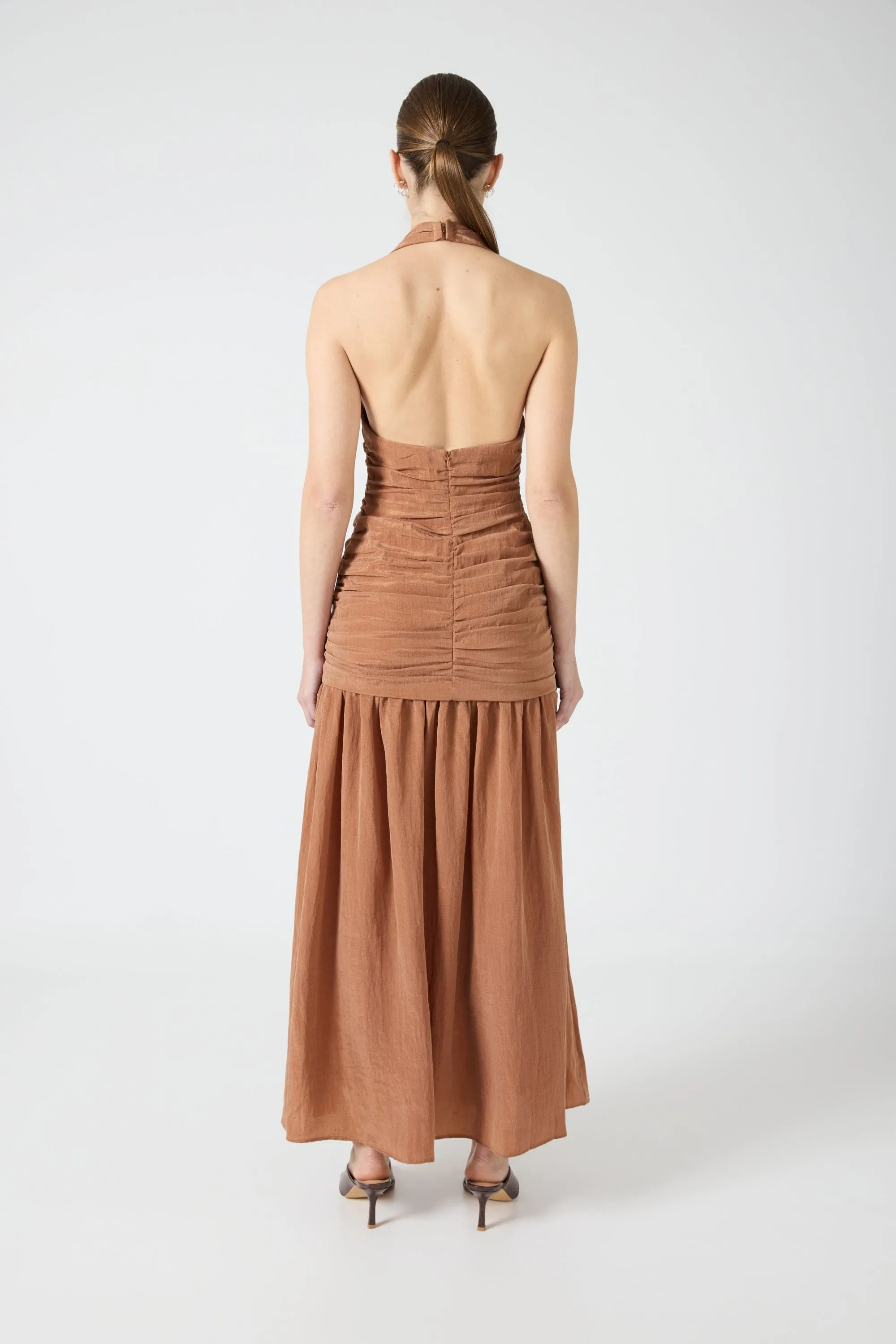 ECLIPSE HALTER DRESS | RUST