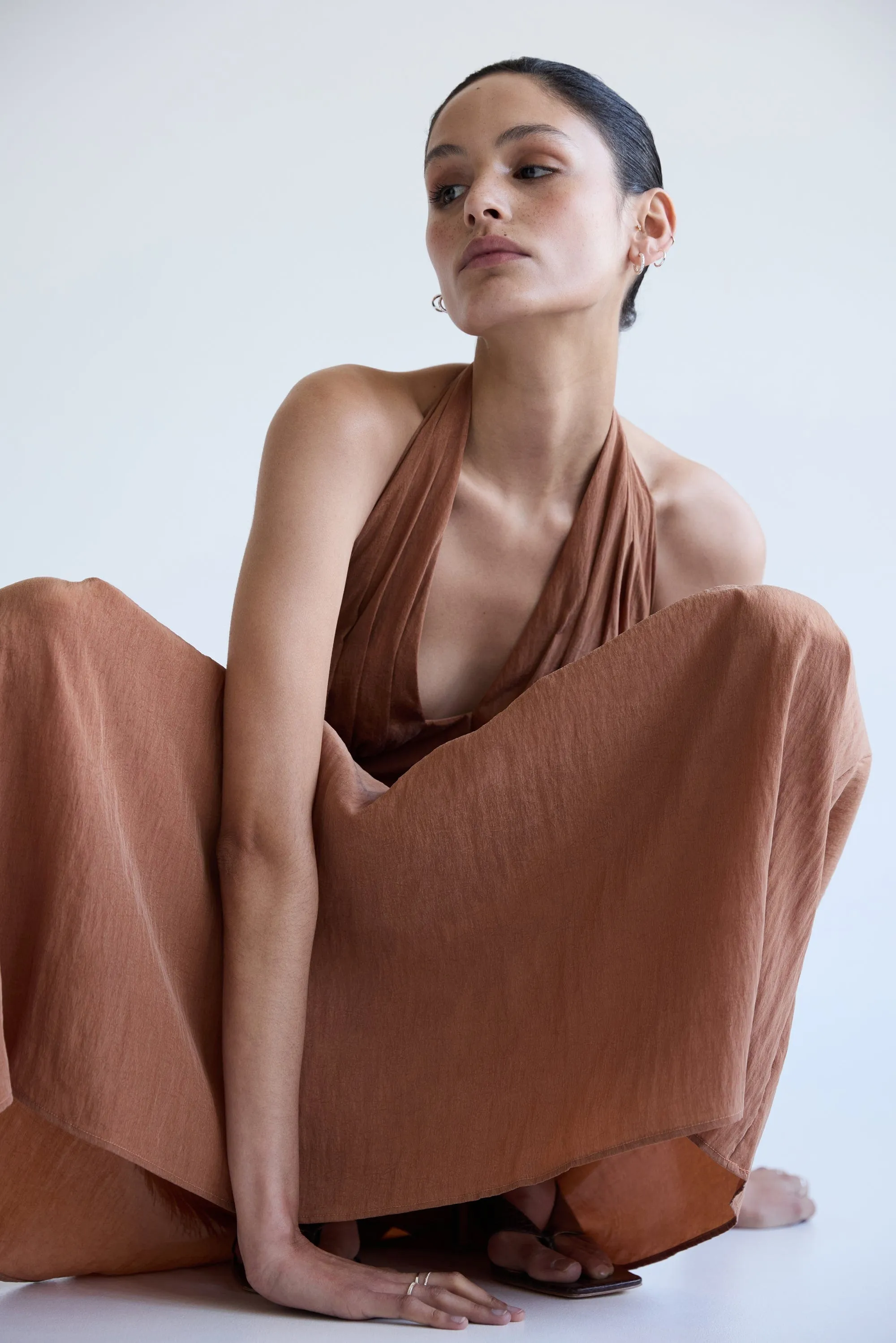ECLIPSE HALTER DRESS | RUST
