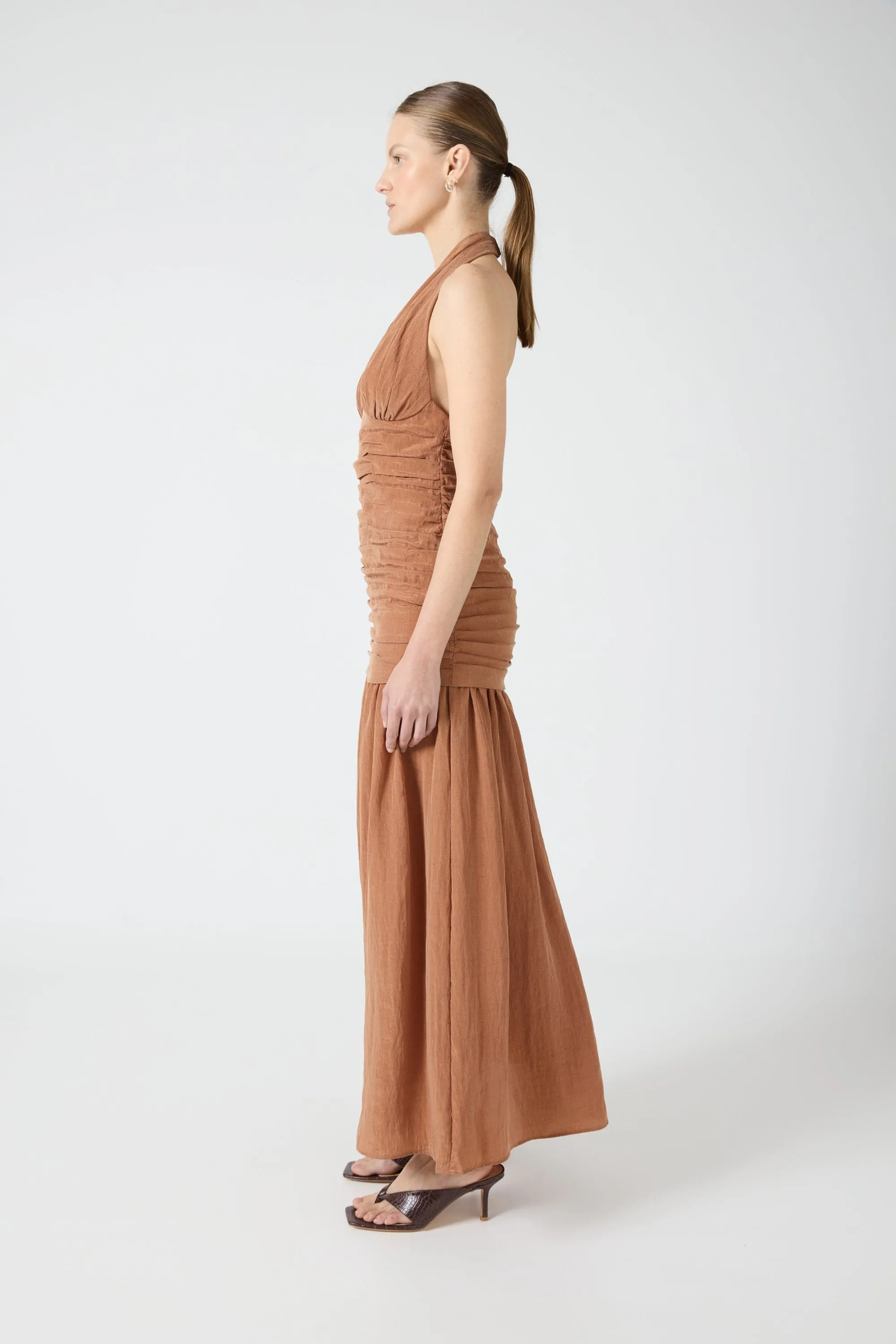ECLIPSE HALTER DRESS | RUST