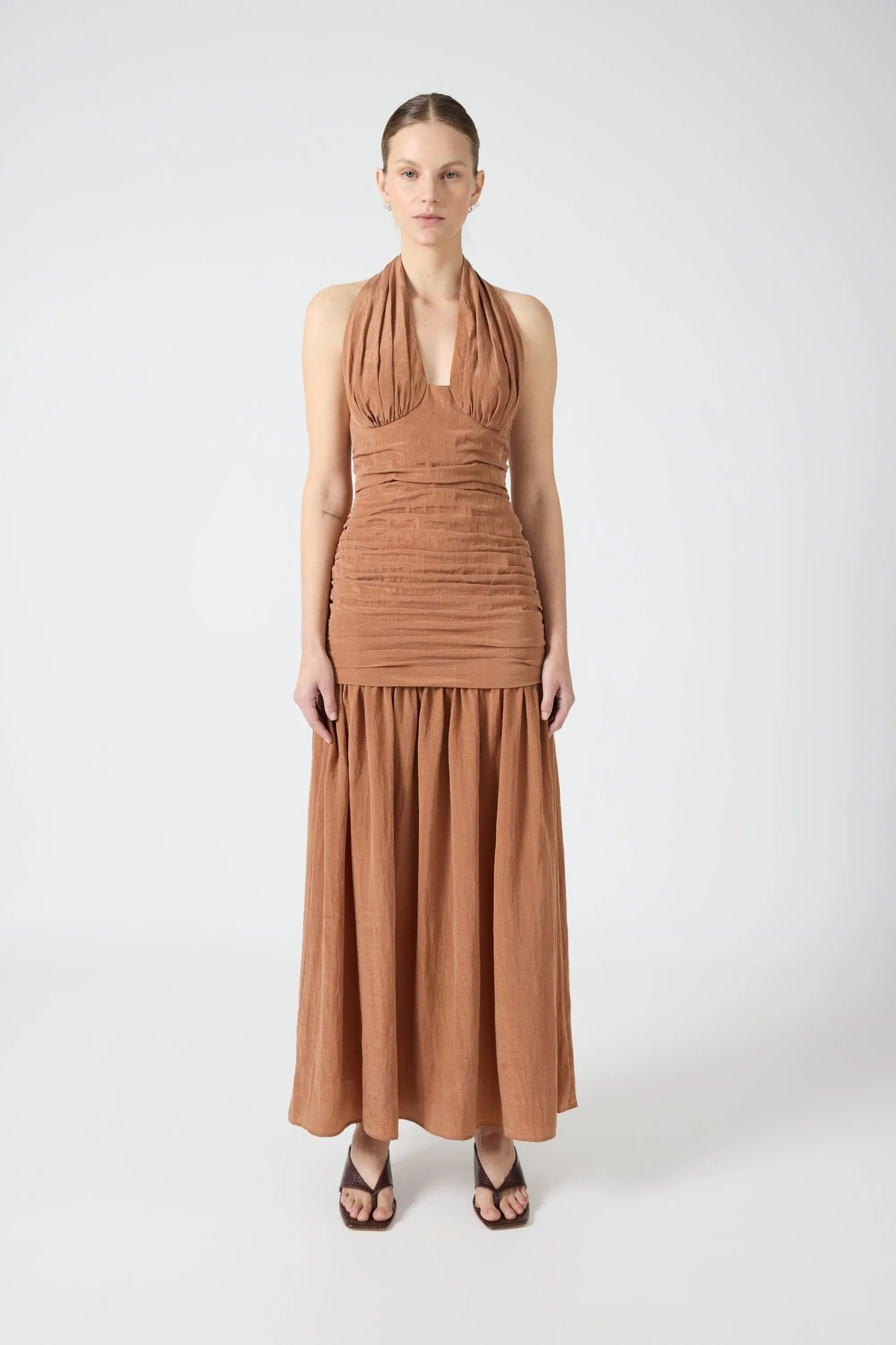 ECLIPSE HALTER DRESS | RUST