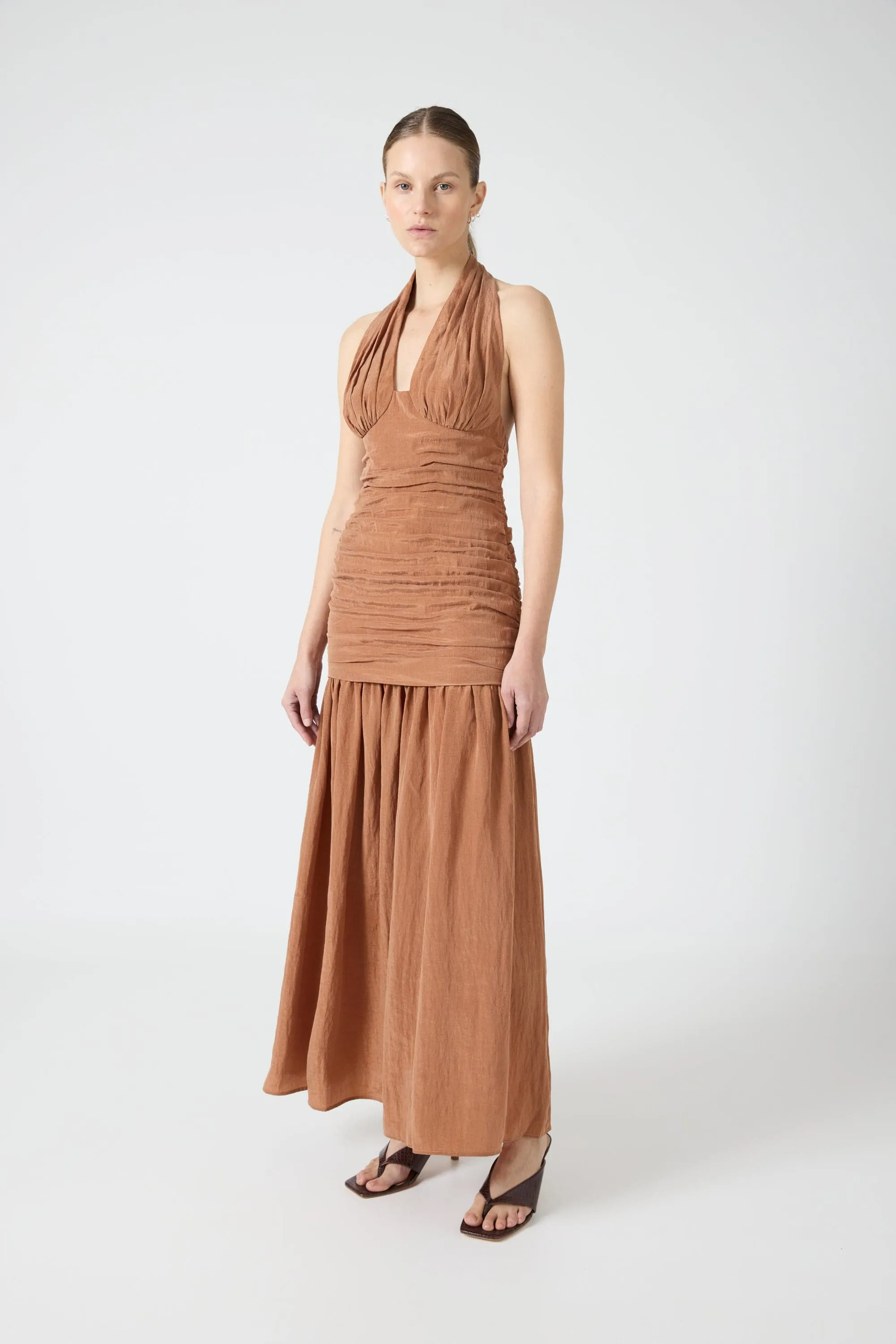 ECLIPSE HALTER DRESS | RUST
