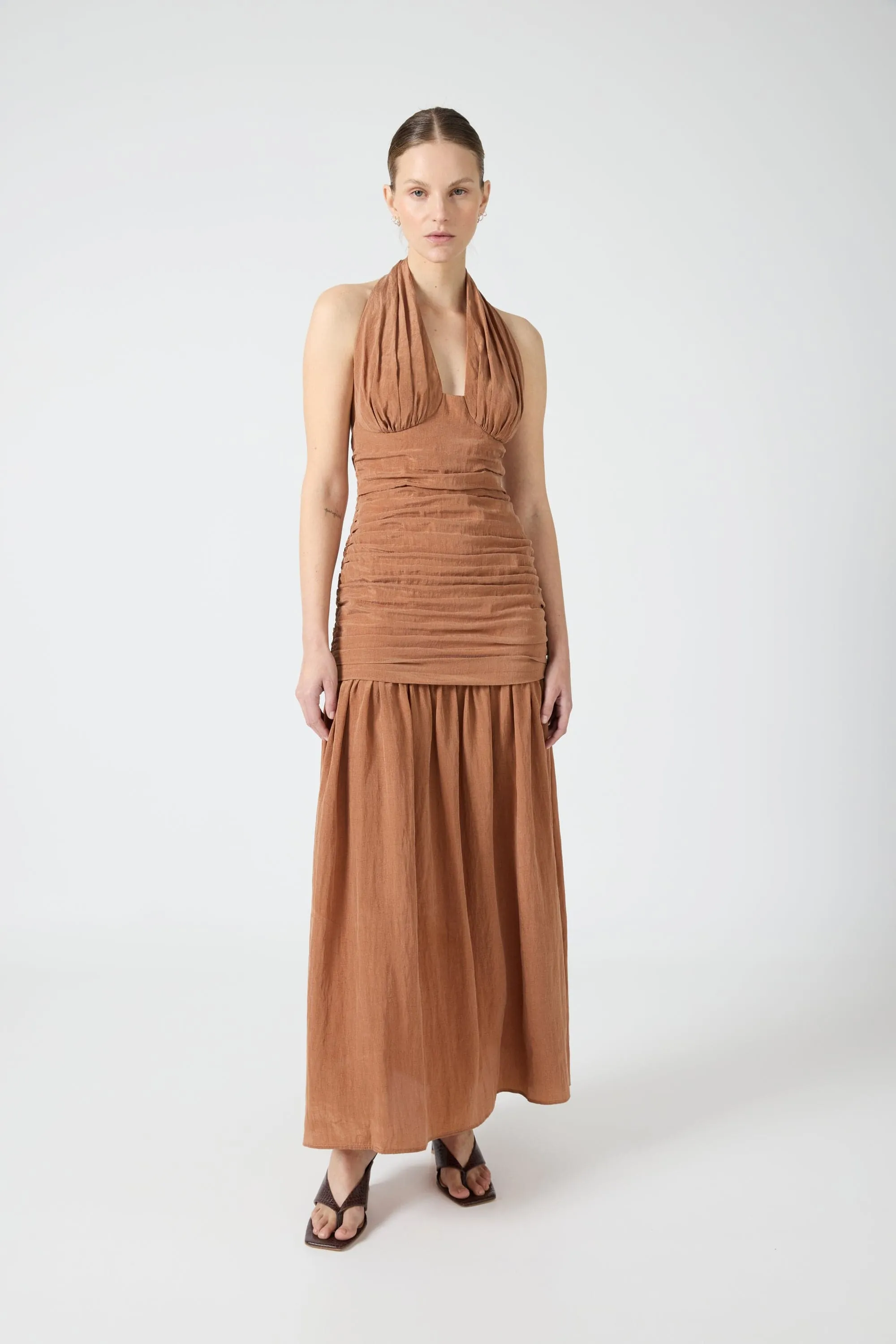ECLIPSE HALTER DRESS | RUST