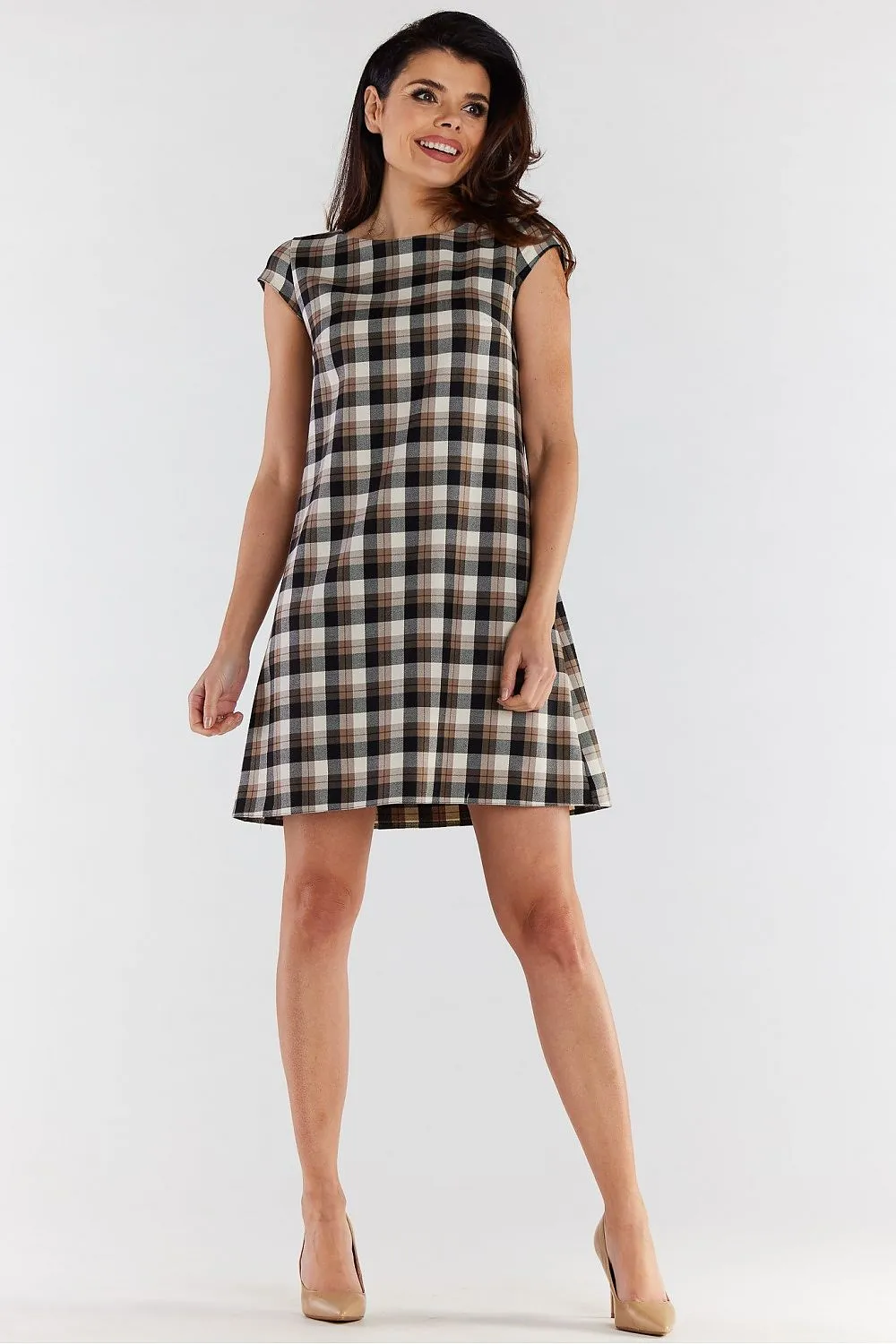 Elegant Checkered Loose Mini Dress