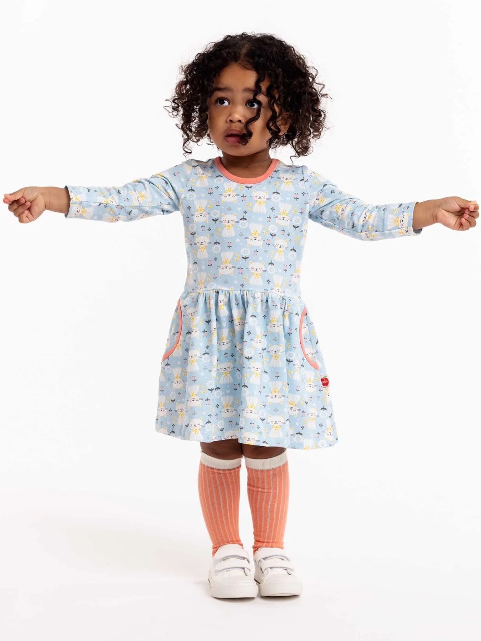 Elsa Long Sleeve Blue Kitten Dress