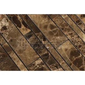 Emperador Dark Spanish Marble Random Strip Mosaic Tile, Polished