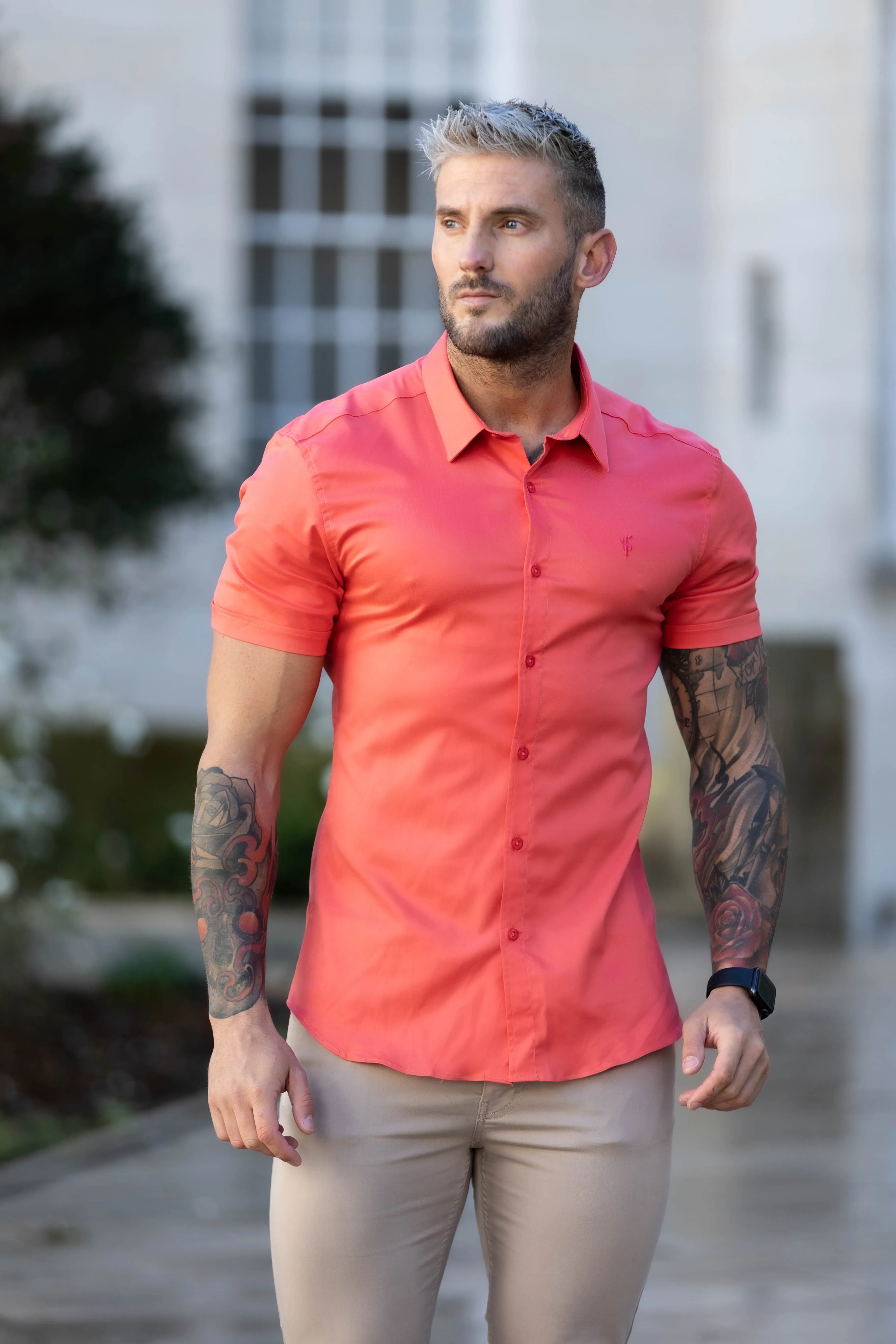 Father Sons Super Slim Luxe Ultra Stretch Classic Coral Short Sleeve -  FS671