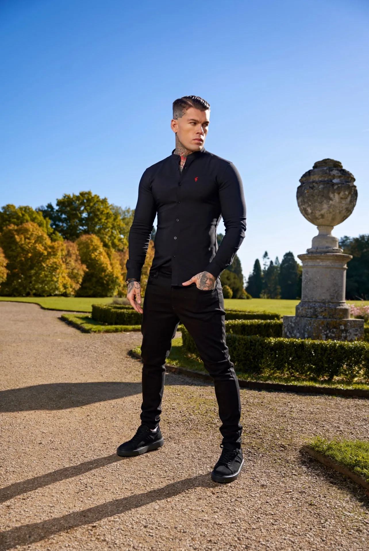 Father Sons Super Slim Scuba Black Long Sleeve Stretch With Grandad Collar - FS931