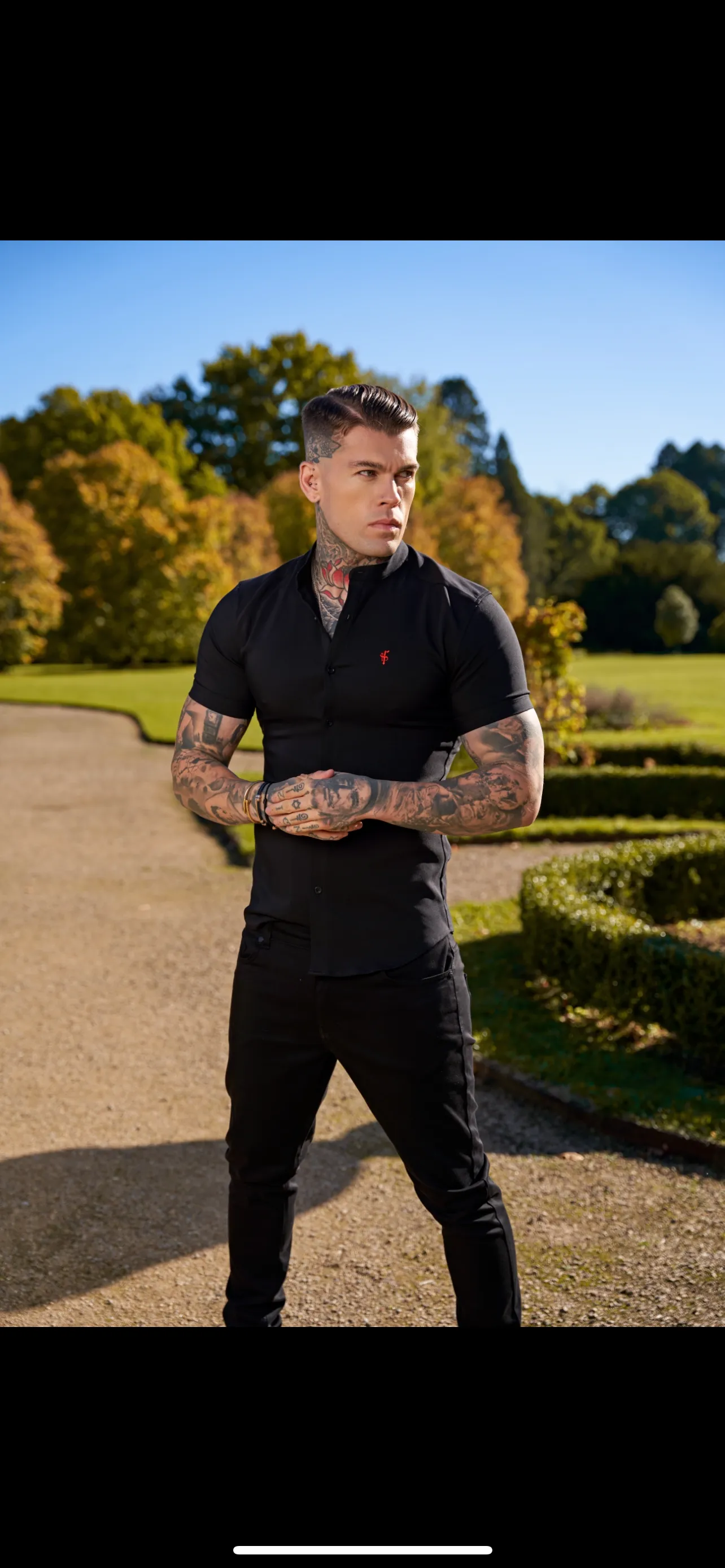 Father Sons Super Slim Scuba Black Short Sleeve Stretch With Grandad Collar - FS930
