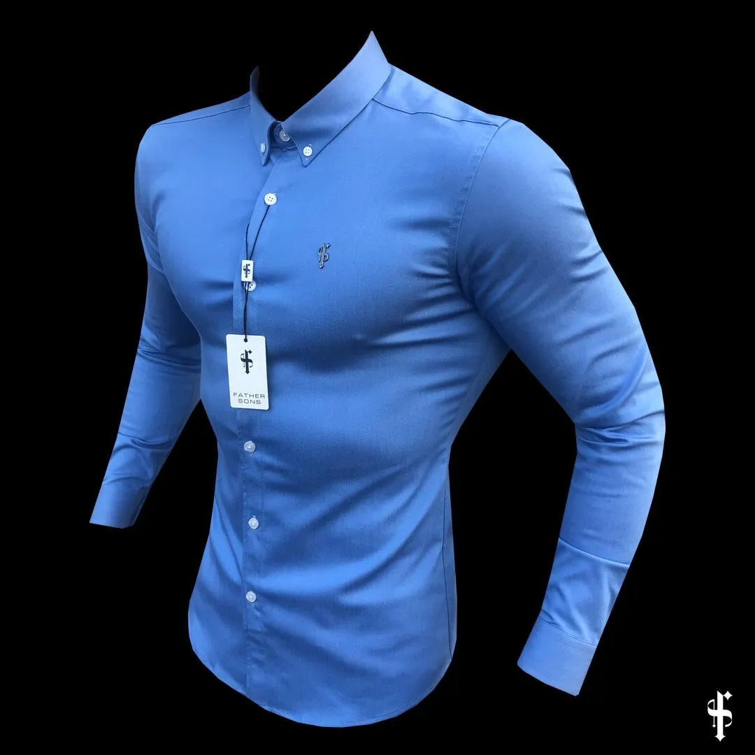 Father Sons Super Slim Stretch Light Blue Denim Long Sleeve with Metal Decal Emblem - FS634