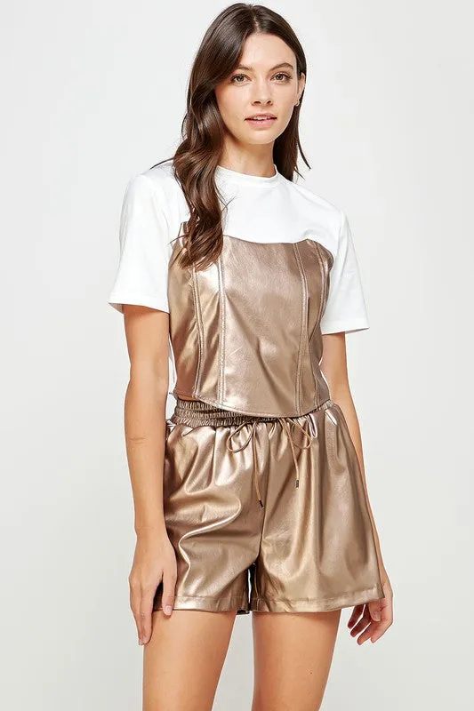 Faux Leather Elastic Band Shorts