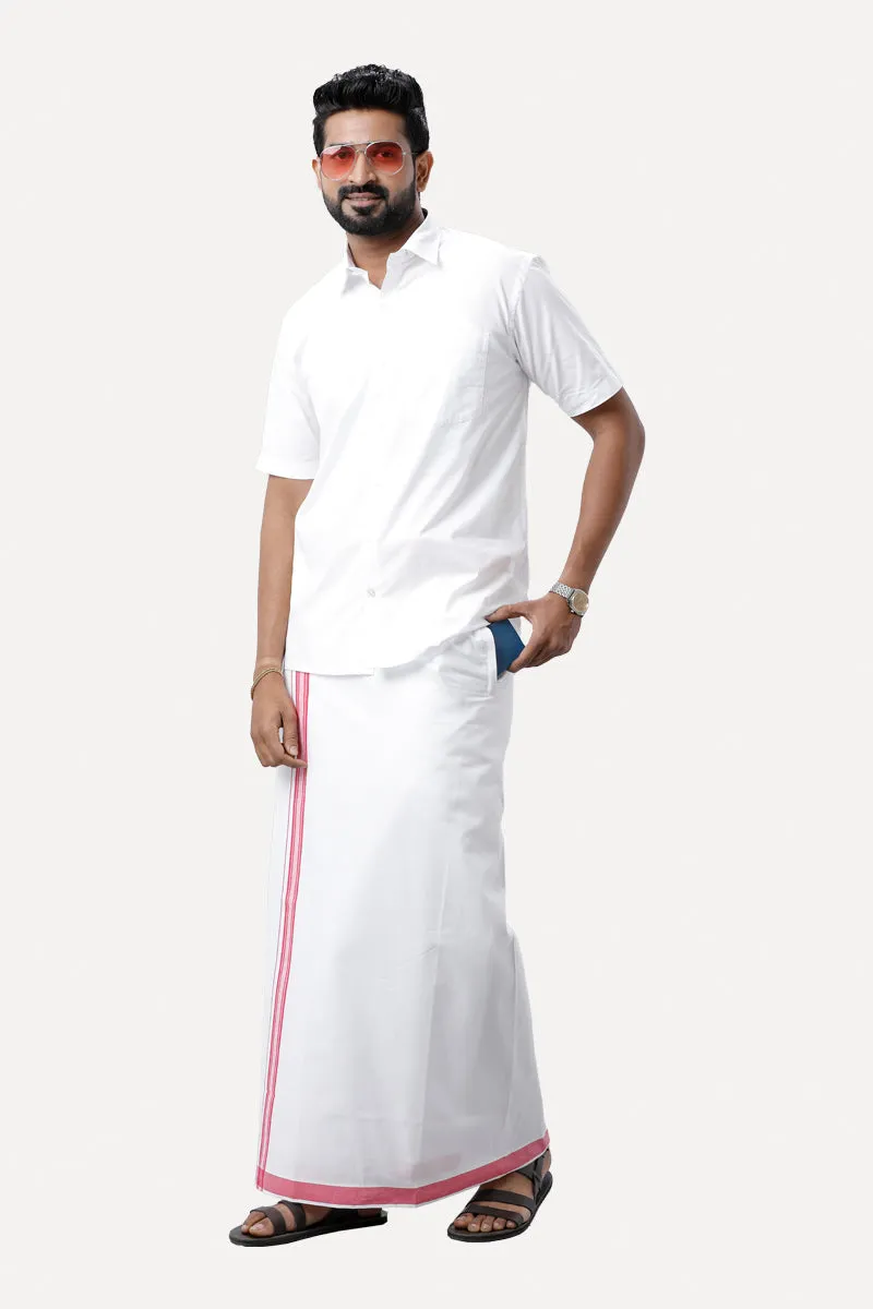 Fixit (SPL) - Pink Pocket Single Layered Dhoti With Fancy Assorted Borders For Men | Uathayam