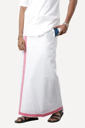 Fixit (SPL) - Pink Pocket Single Layered Dhoti With Fancy Assorted Borders For Men | Uathayam