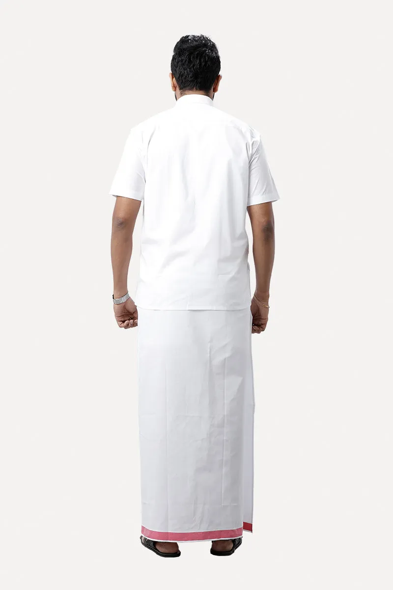 Fixit (SPL) - Pink Pocket Single Layered Dhoti With Fancy Assorted Borders For Men | Uathayam
