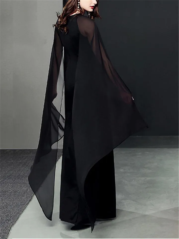 Flattering Halter Neck Fitted Waist Cap Sleeve Maxi Dress for Evening Party
