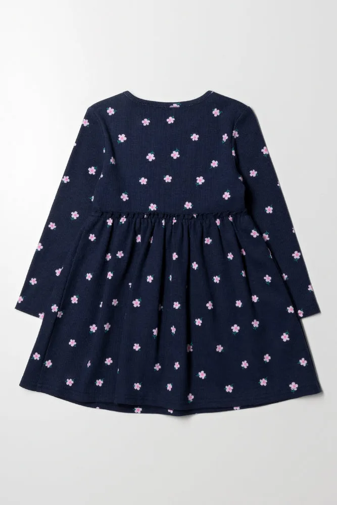Floral Fit And Flare Dress Navy