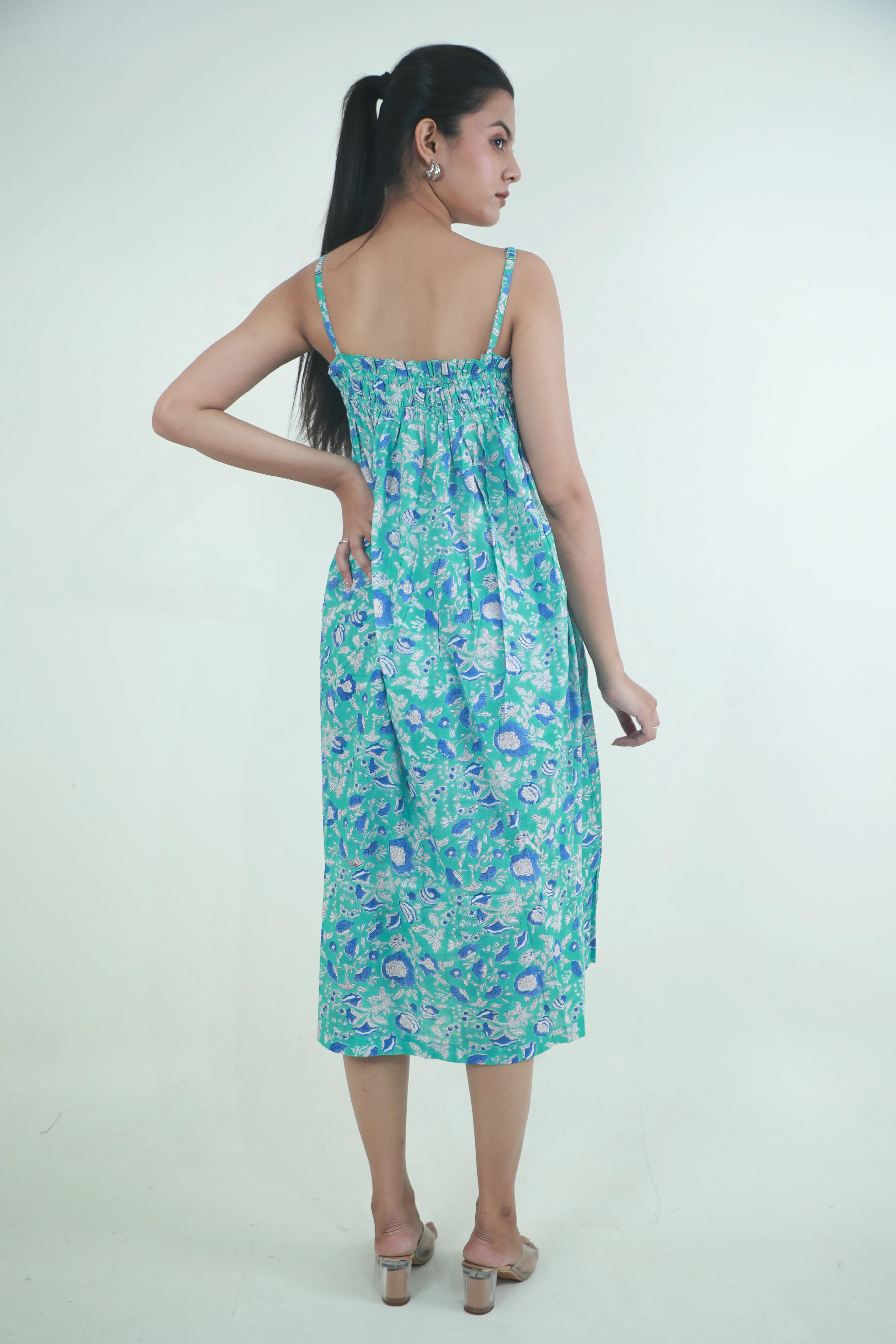 Floral long ladies cotton Strap dress