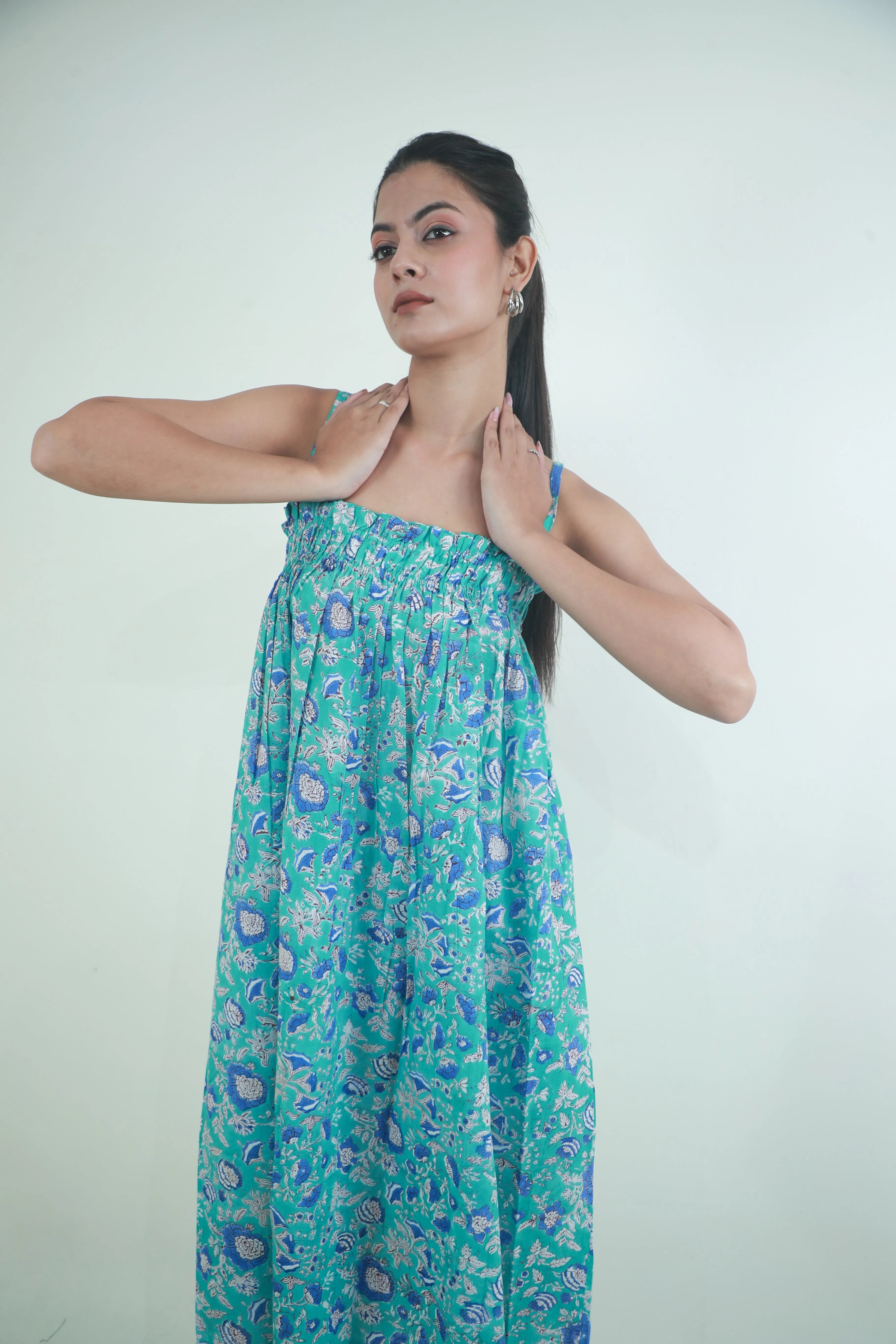 Floral long ladies cotton Strap dress