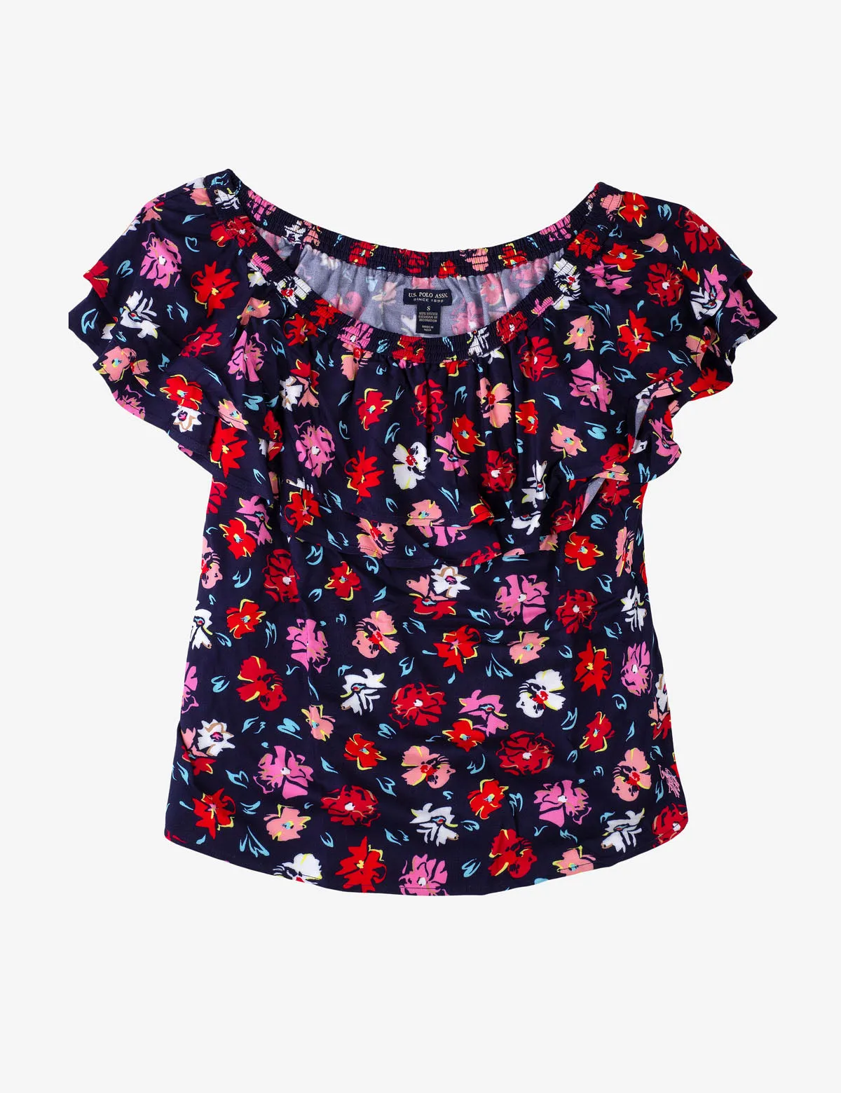 FLORAL RUFFLE FRONT PEASANT TOP