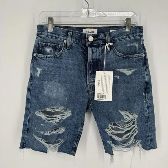 Frame shorts womens 25 blue le slouch bermuda distressed grunge baggy loose y2k