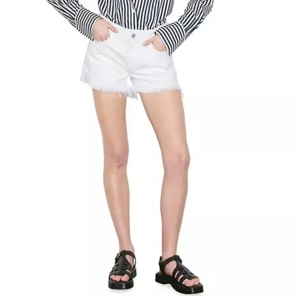 Frame Womens Shorts Size 31 Le grand Garcon White 100% Cotton Denim Raw Hem New