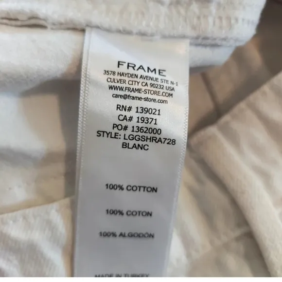 Frame Womens Shorts Size 31 Le grand Garcon White 100% Cotton Denim Raw Hem New