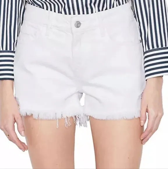 Frame Womens Shorts Size 31 Le grand Garcon White 100% Cotton Denim Raw Hem New