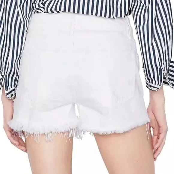 Frame Womens Shorts Size 31 Le grand Garcon White 100% Cotton Denim Raw Hem New
