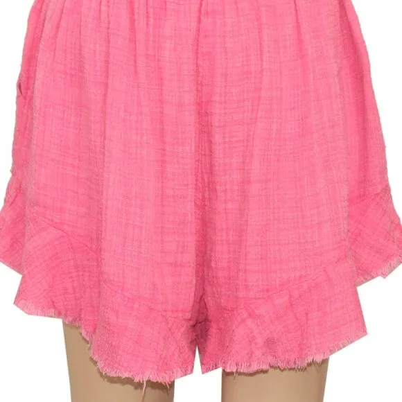Free People FP One Solona Shorts Mid-rise Ruffled Drawstring Neon Dreams XS