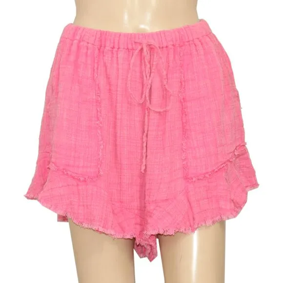 Free People FP One Solona Shorts Mid-rise Ruffled Drawstring Neon Dreams XS