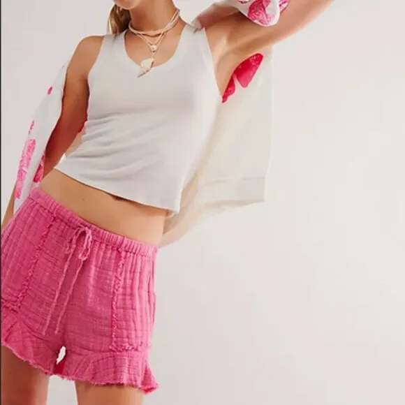 Free People FP One Solona Shorts Mid-rise Ruffled Drawstring Neon Dreams XS