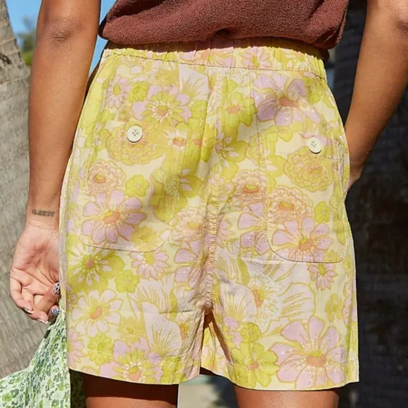 Free People Palo Duro Shorts High Rise Relaxed Fit Retro Floral Print Small NWT