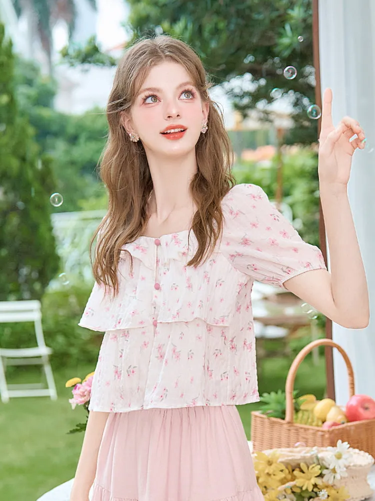 French Romantic Floral Blouse