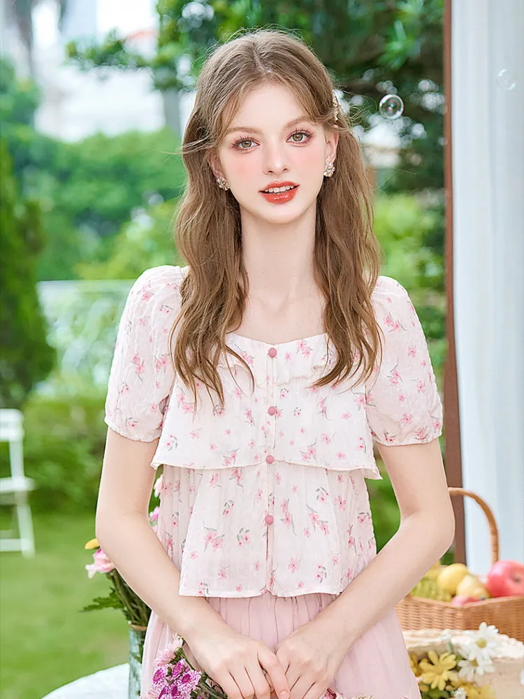French Romantic Floral Blouse