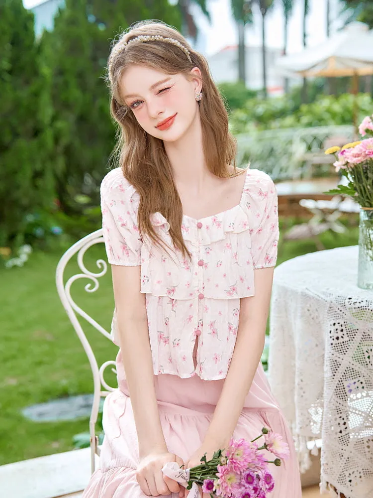 French Romantic Floral Blouse
