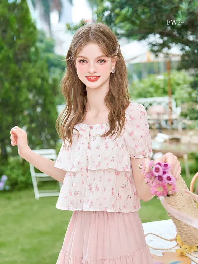 French Romantic Floral Blouse