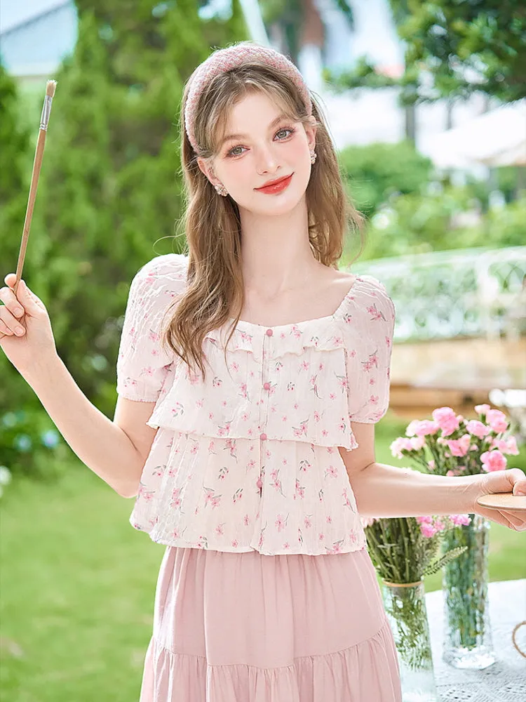 French Romantic Floral Blouse