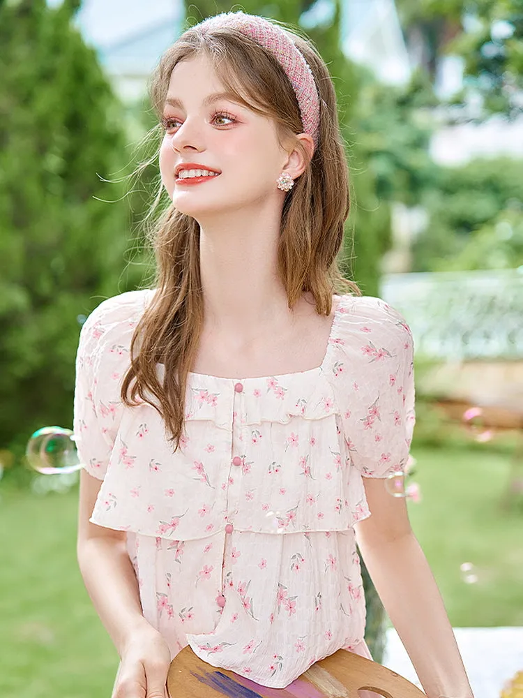 French Romantic Floral Blouse