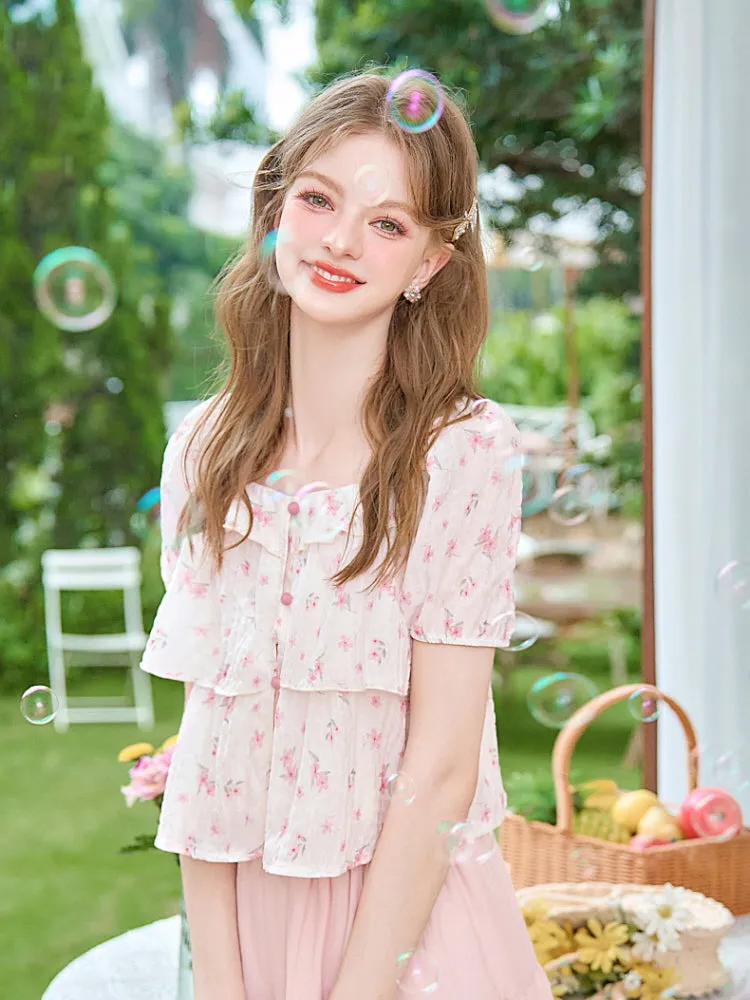 French Romantic Floral Blouse