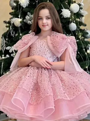 Girl's dresses for formal occasions Big Bow and Fluffy Ballet Performance prom dress Birthday Girl's Princess Dress