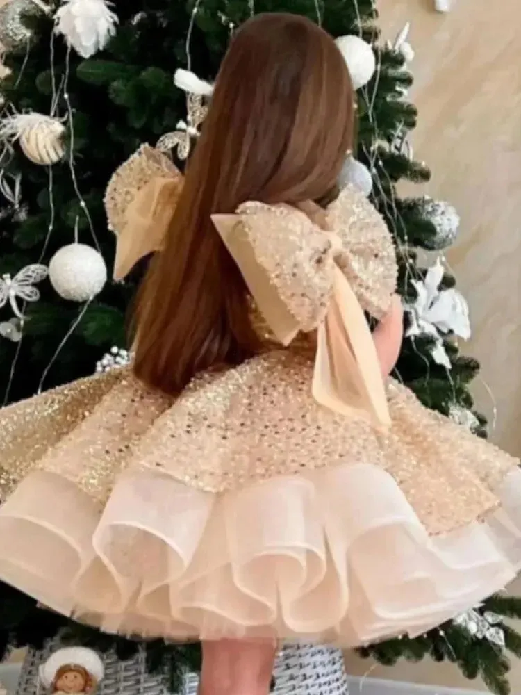 Girl's dresses for formal occasions Big Bow and Fluffy Ballet Performance prom dress Birthday Girl's Princess Dress