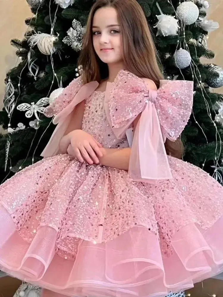 Girl's dresses for formal occasions Big Bow and Fluffy Ballet Performance prom dress Birthday Girl's Princess Dress