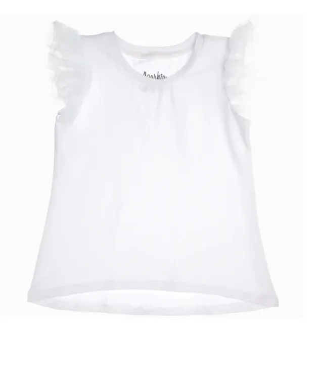 Girls Tulle Ruffle Shirt - White