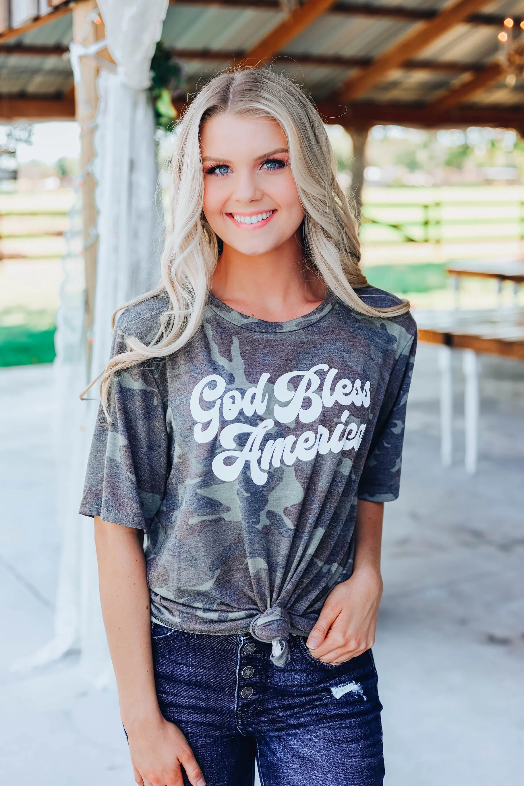 God Bless America Camo Graphic Tee