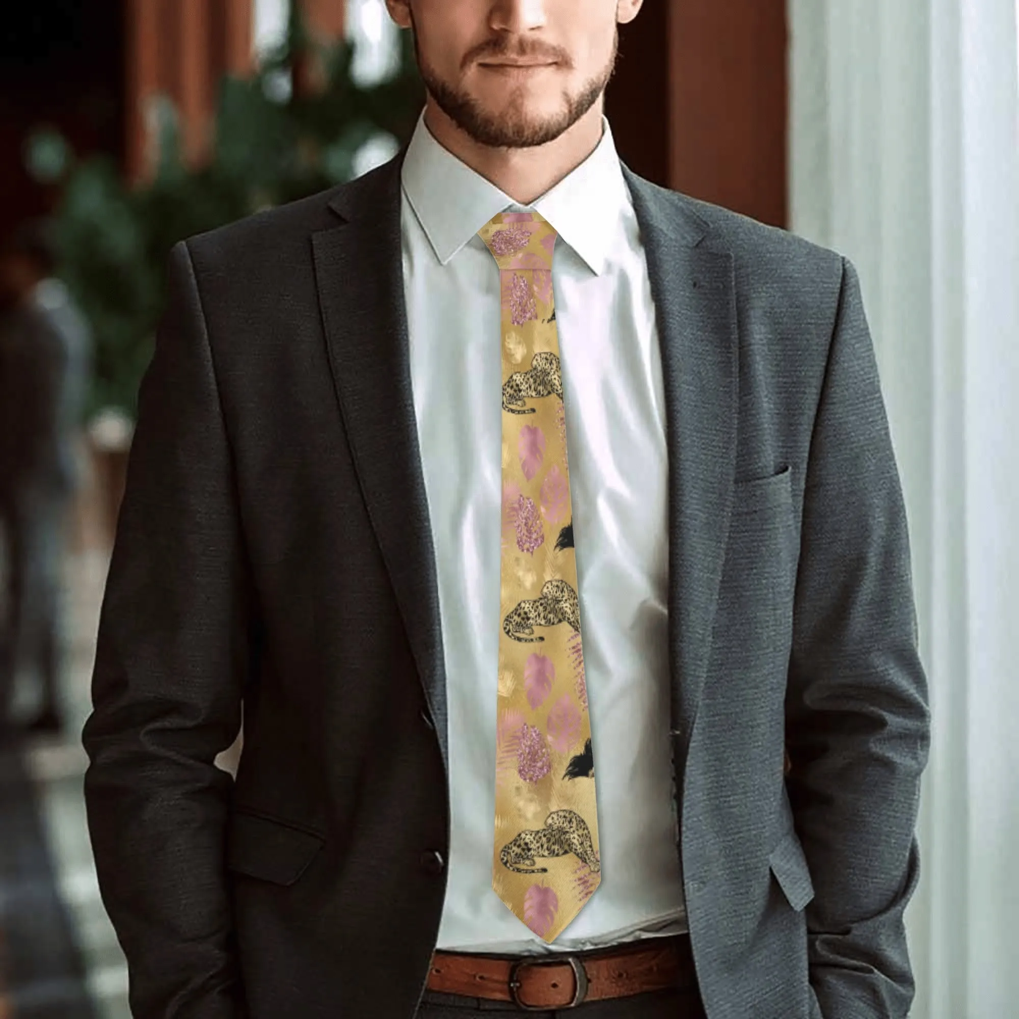 Gold Leopard Pattern Necktie