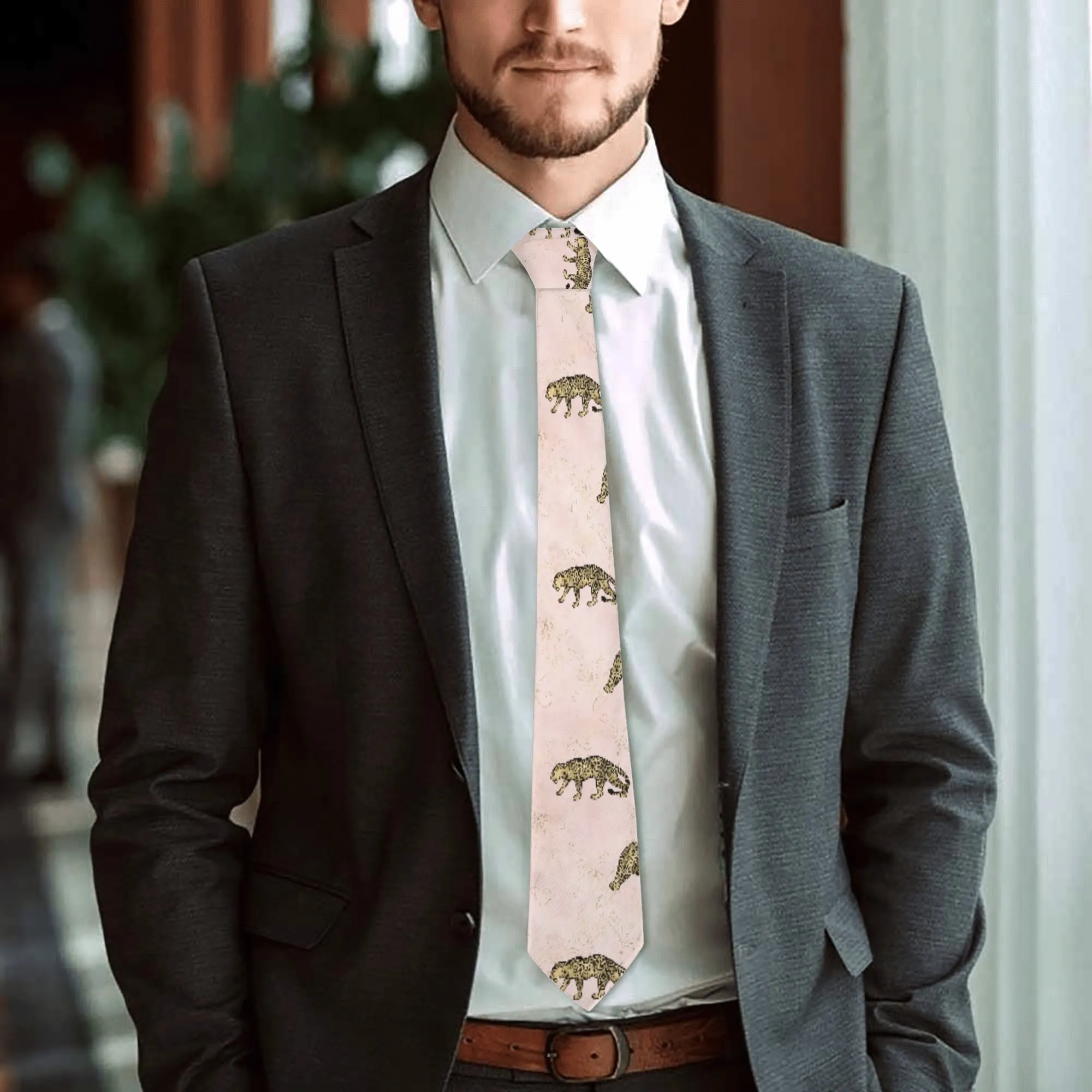 Gold Leopard Pattern Necktie