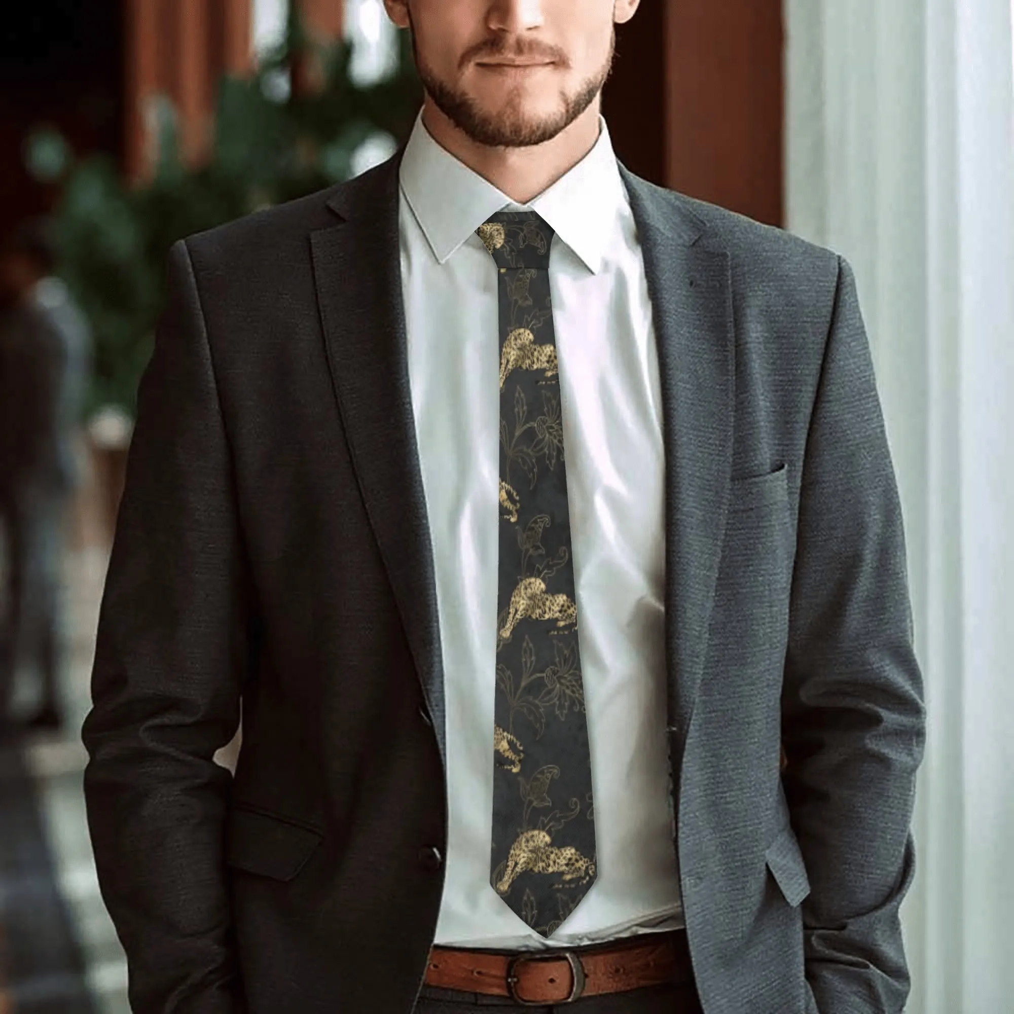 Gold Leopard Pattern Necktie