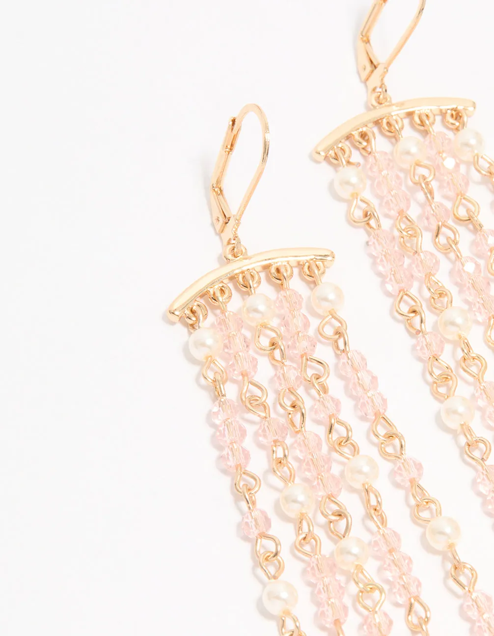 Gold Pearl & Pink Beaded Drop Earrings